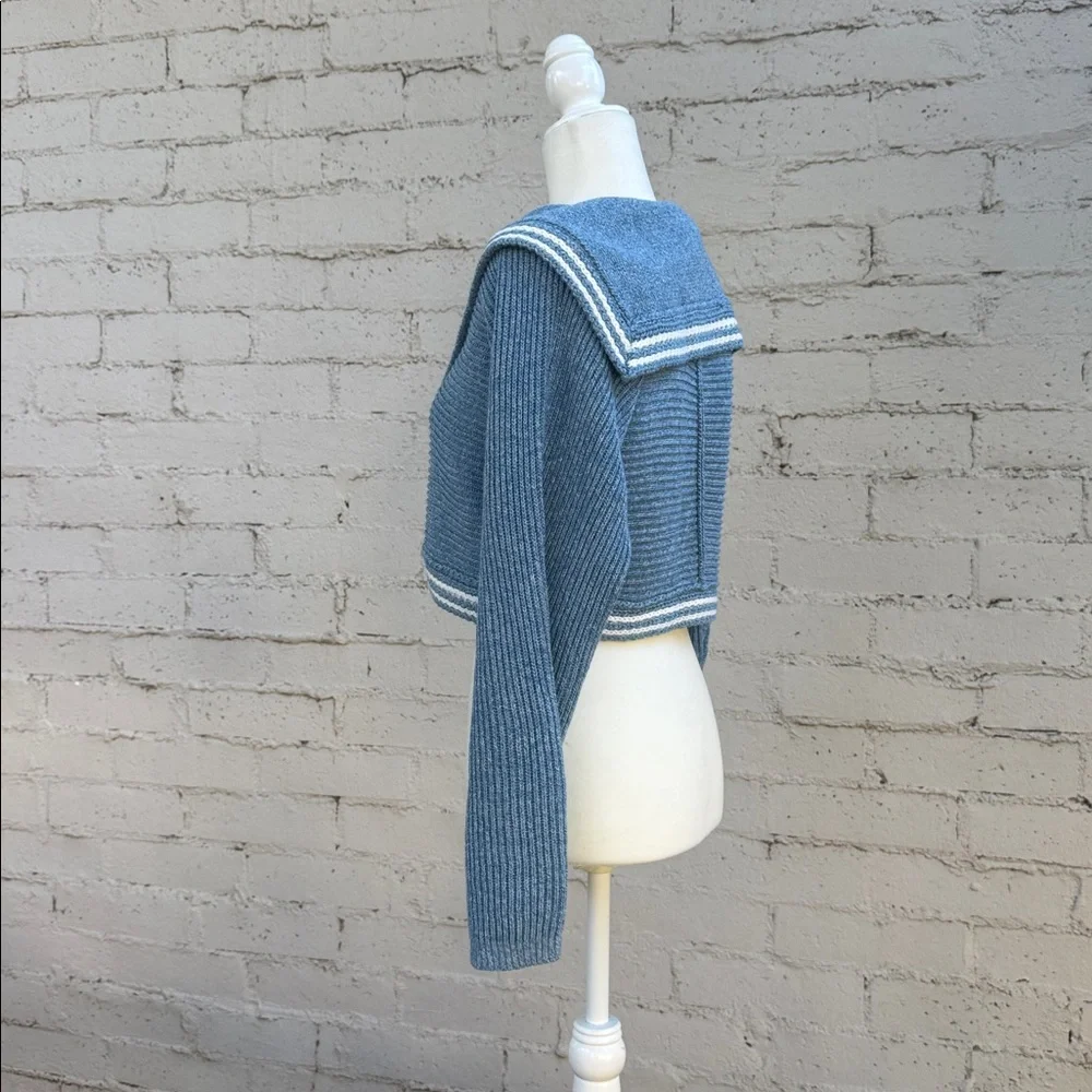Maeve by Anthropologie Curved-Hem Sailor Collar Cardigan Blue Size M - Picture 8 of 13